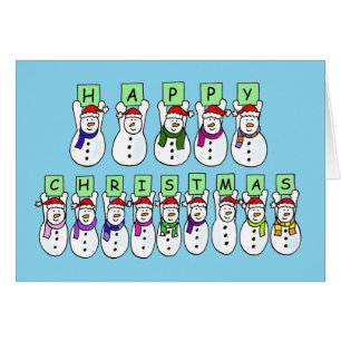 Snowmen in Santa Hats Happy Christmas