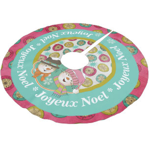 Snowmen Joyeux Noel Holiday Tree Skirt