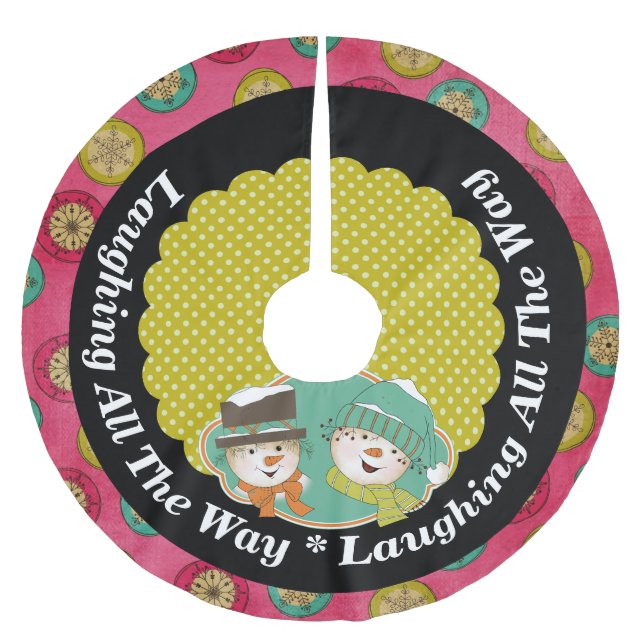 Snowmen Laughing All The Way Holiday Tree Skirt (Front)