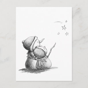 Snowmen looking at the stars Holiday postcard
