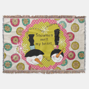 Snowmen Melt My Heart Holiday Throw Blanket