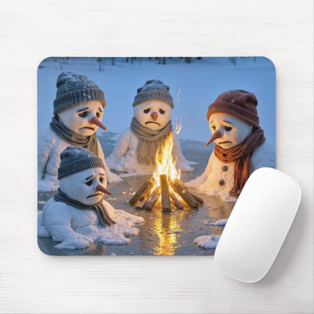 Snowmen Melting Around a Campfire Mouse Pad (With Mouse)