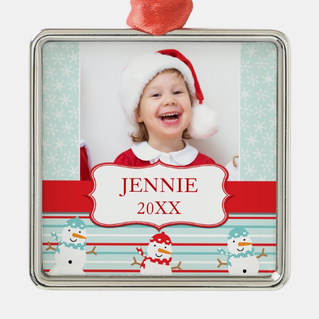 SNOWMEN MERRY CHRISTMAS PHOTO ORNAMENT (Front)