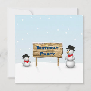 Snowmen mignon avec signe - Invitation d'anniversa