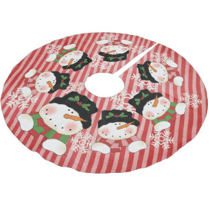 Snowmen on Vintage Stripe Holiday Tree Skirt