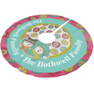 Snowmen Orbs and Snowflakes Holiday Tree Skirt