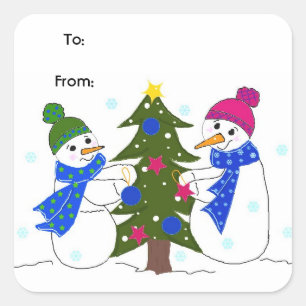 Snowmen Playing in the Snow Square Sticker