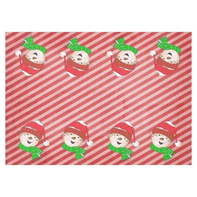 Snowmen Red and Pink Diagonal Stripe Tablecloth (Front (Horizontal))