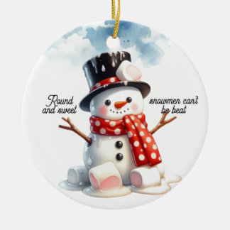 Snowmen Round and Sweet Ceramic Ornament