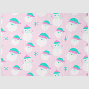 Snowmen Santa Snowflakes Pink Green Christmas Tissue Paper
