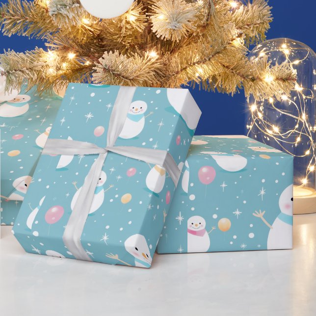 Snowmen Snowflakes Balloons Modern Christmas Wrapping Paper (Holidays)