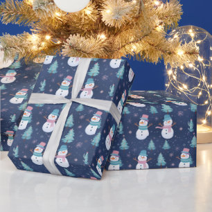 Snowmen Snowflakes Trees Modern Christmas Wrapping Paper