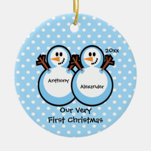 Snowmen Twin Boys Baby's First Christmas Ornament
