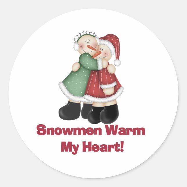 Snowmen Warm My Heart Classic Round Sticker (Front)
