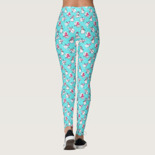 Snowmen Wearing Pink Scarfs   Turquoise Christmas Leggings