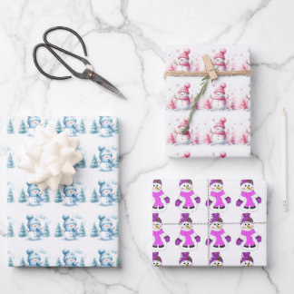 Snowmen Winter Fun Wrapping Paper Sheet
