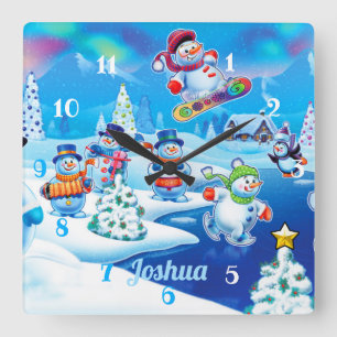 Snowmen Winter Wonderland. Large wall clock