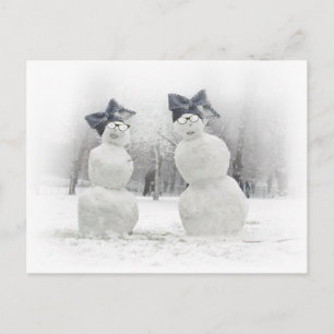 Snowmen with Big Bow Hats Postcard