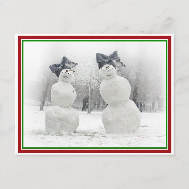 Snowmen with Big Bow Hats Postcard (Front)