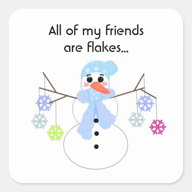 Snowmen with Colourful Snowflakes Square Sticker (Front)