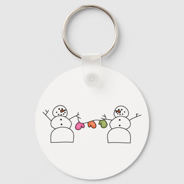 Snowmen with Mittens T-shirts and Gifts Keychain (Front)