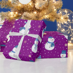 Snowmen with Purple Background  Wrapping Paper