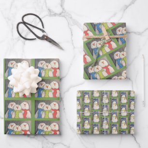 Snowmen Wrapping Paper Flat Sheet Set of 3