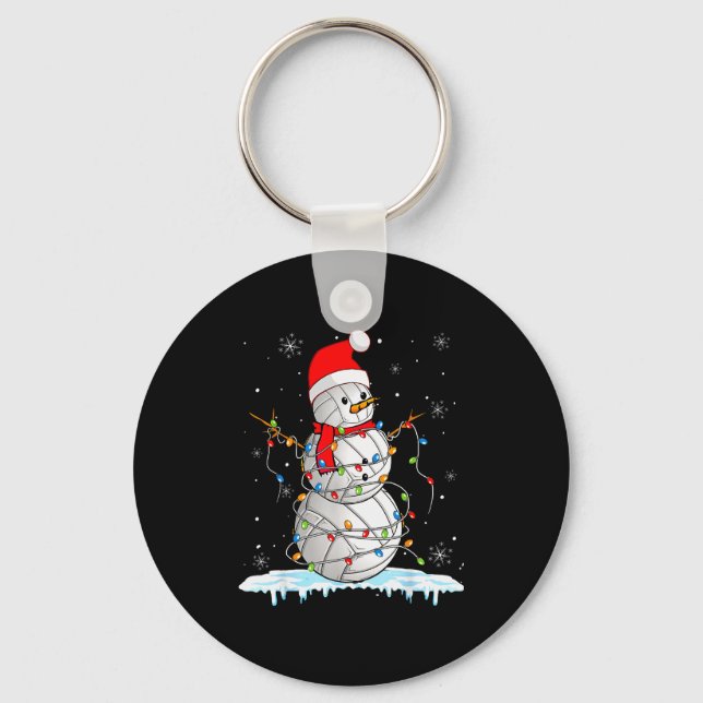 Snowmies Santa Lights Christmas Snowman Volleyball Keychain (Front)