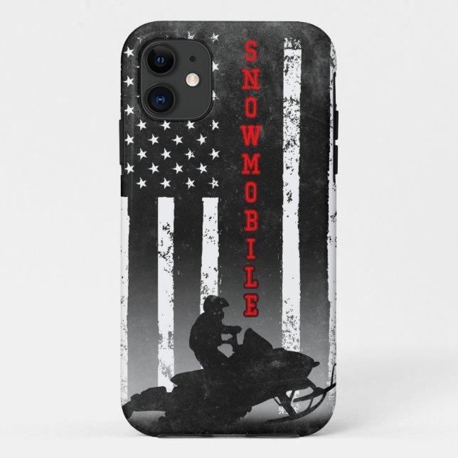 SNOWMOBILE AMERICAN FLAG BLACK Sled Winter Sport R Case-Mate iPhone Case (Back)