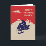 Snowmobile and Mountains Custom Message Card<br><div class="desc">Create a personalized birthday card for your favourite snowmobiler or create the perfect card for any occasion since the text on the front and the inside of this card is ready for your custom touch. This greeting card has a vintage style illustration of a snowmobile and rider in navy blue...</div>