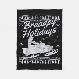 Snowmobile Braapy Holidays Funny Braap Ugly Christ Fleece Blanket