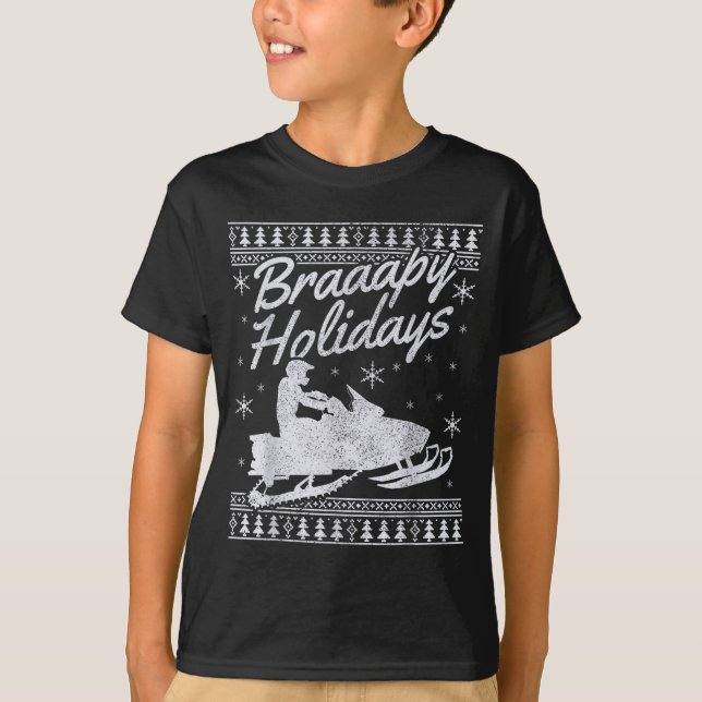 Snowmobile Braapy Holidays Funny Braap Ugly Christ T-Shirt (Front)