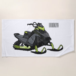 Snowmobile cartoon illustration beach towel