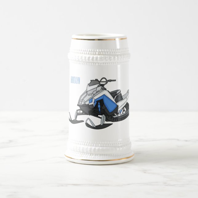 Snowmobile cartoon illustration beer stein (Center)