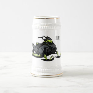 Snowmobile cartoon illustration beer stein