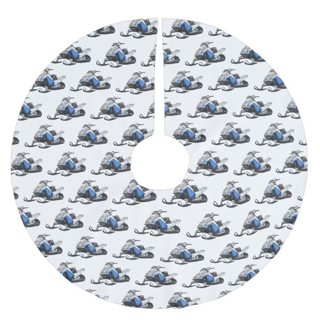 Snowmobile cartoon illustration brushed polyester tree skirt (Front)