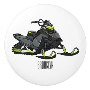 Snowmobile cartoon illustration  ceramic knob
