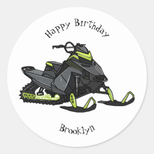 Snowmobile cartoon illustration classic round sticker