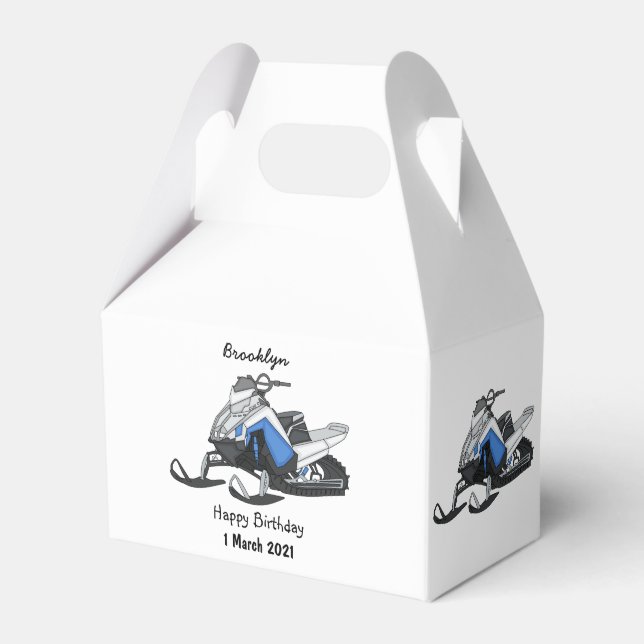 Snowmobile cartoon illustration favor box (Front Side)