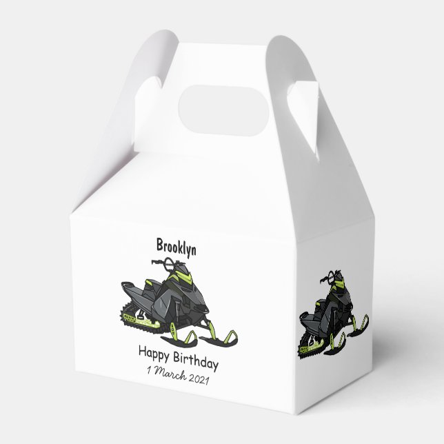 Snowmobile cartoon illustration favor box (Front Side)