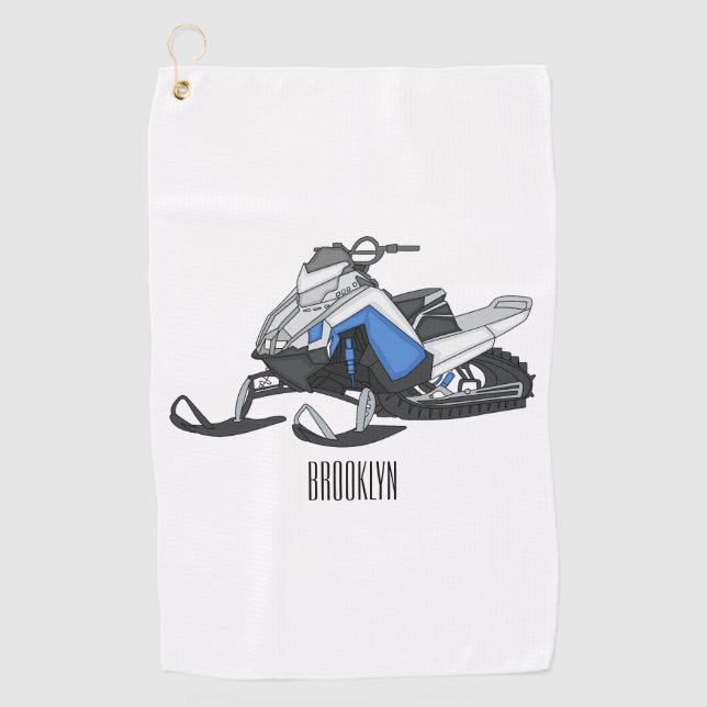 Snowmobile cartoon illustration golf towel (Front)