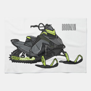 Snowmobile cartoon illustration  kitchen towel