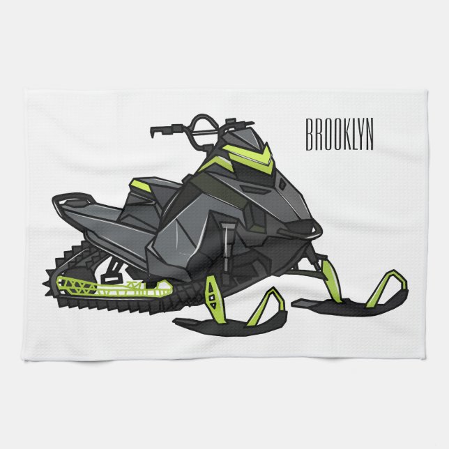 Snowmobile cartoon illustration  kitchen towel (Horizontal)