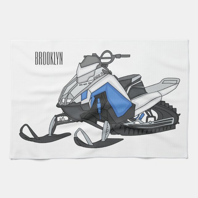 Snowmobile cartoon illustration kitchen towel (Horizontal)