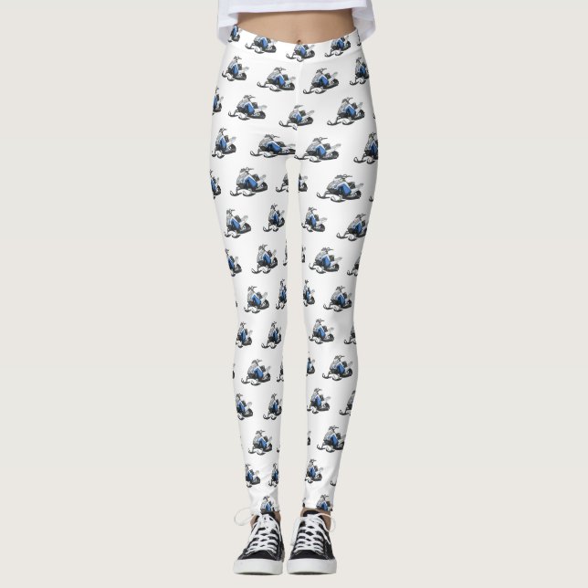 Snowmobile cartoon illustration leggings (Front)