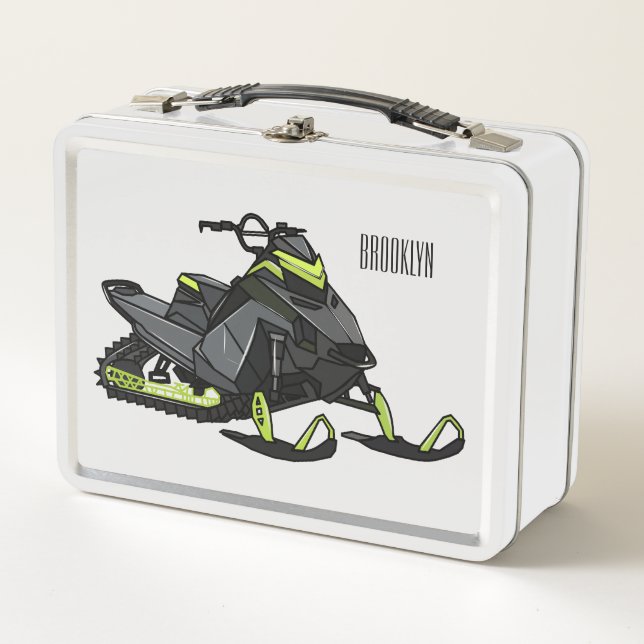 Snowmobile cartoon illustration  metal lunch box (Front)