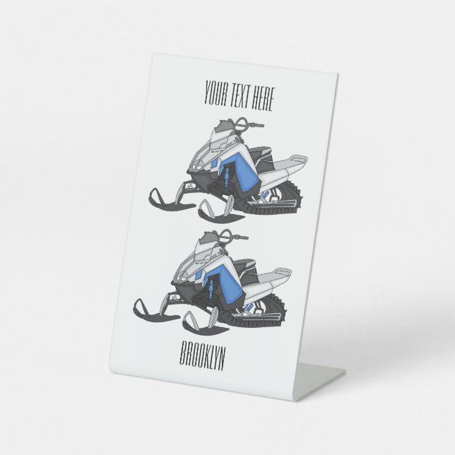 Snowmobile cartoon illustration pedestal sign (Front)