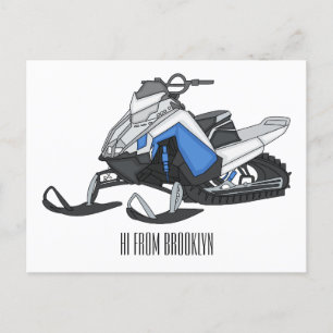 Snowmobile cartoon illustration postcard