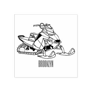 Snowmobile cartoon illustration rubber stamp