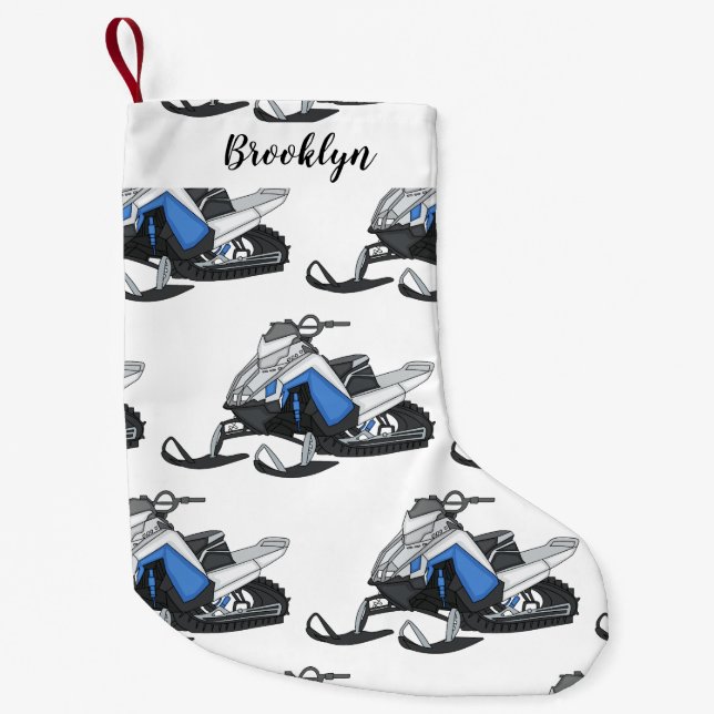 Snowmobile cartoon illustration small christmas stocking (Front)